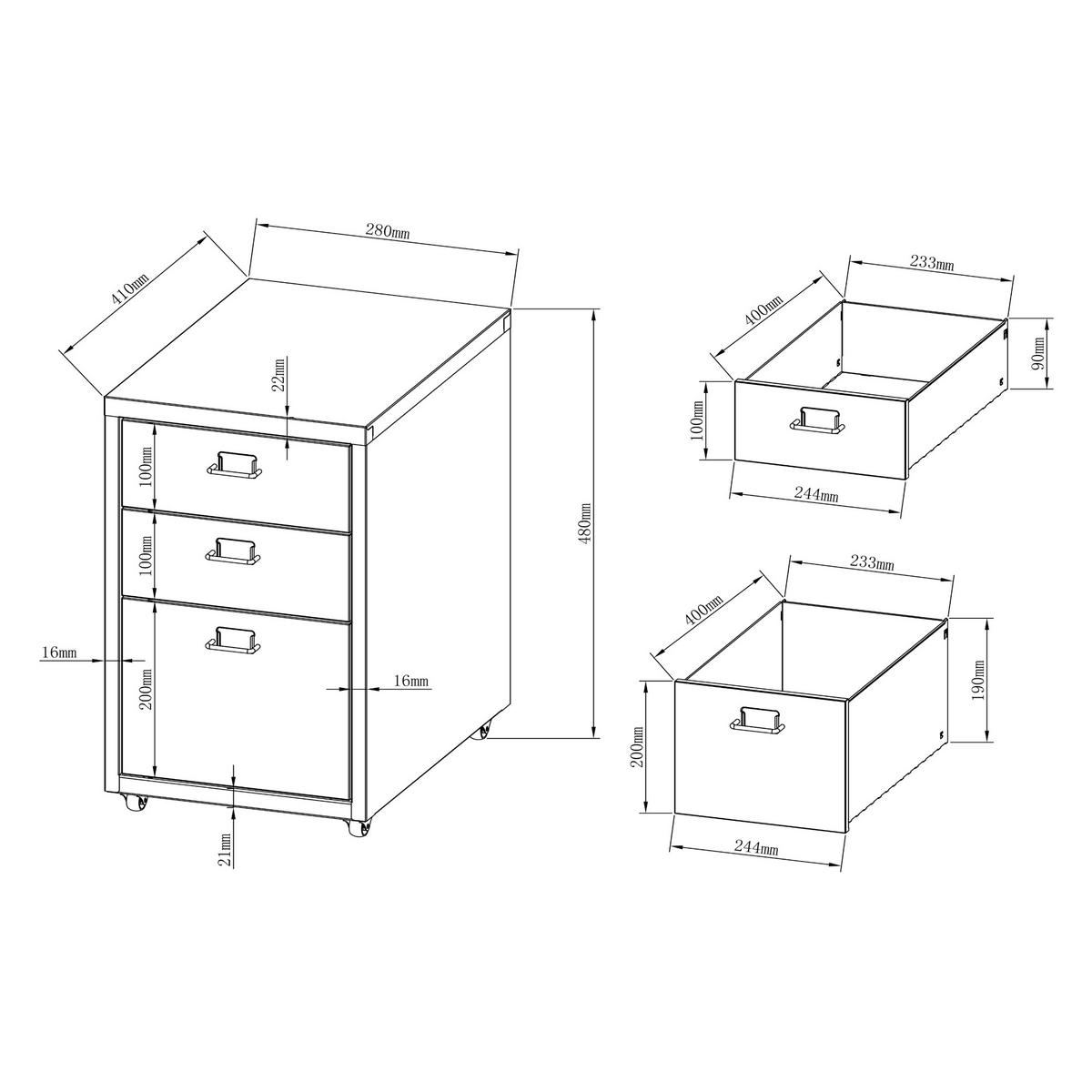 ROLLCONTAINER Kökar - Grau, Metall (28/48/41cm) - [en.casa]