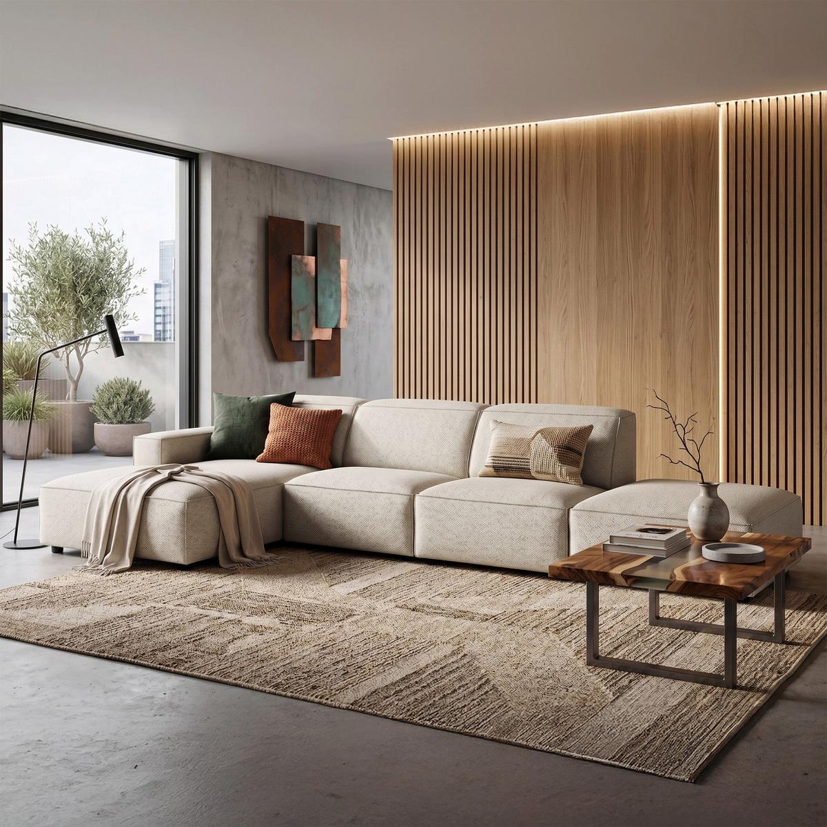 ECKSOFA Sellmo 344 cm - Creme/Schwarz, Kunststoff/Textil (350/166cm) - Selsey