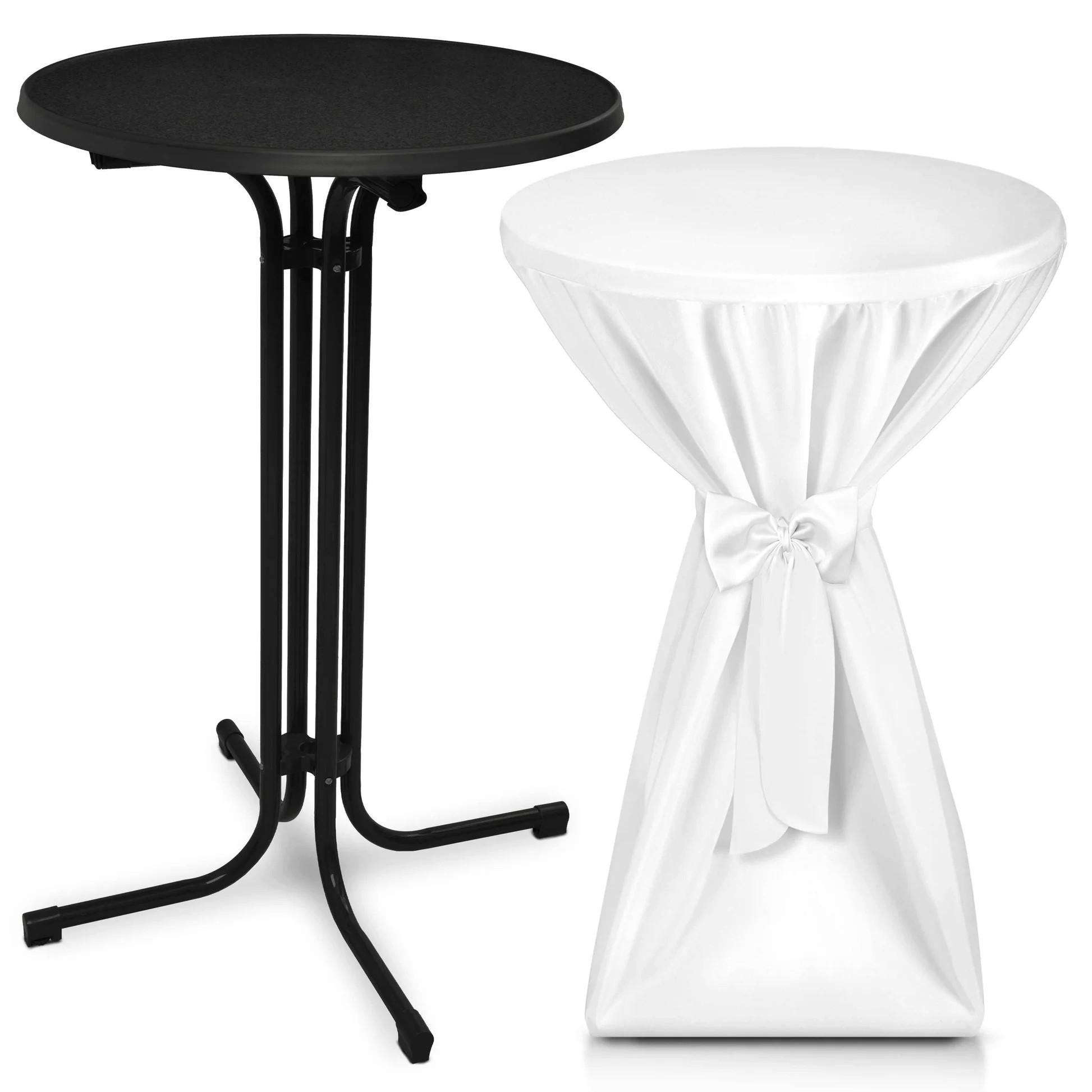 STEHTISCH Bellini Ø 60cm Schwarz mit Premium Stehtischhusse Ø 60cm Weiß - Schwarz Hochglanz/Schwarz, Metall (60/60/110cm) - Beautissu 