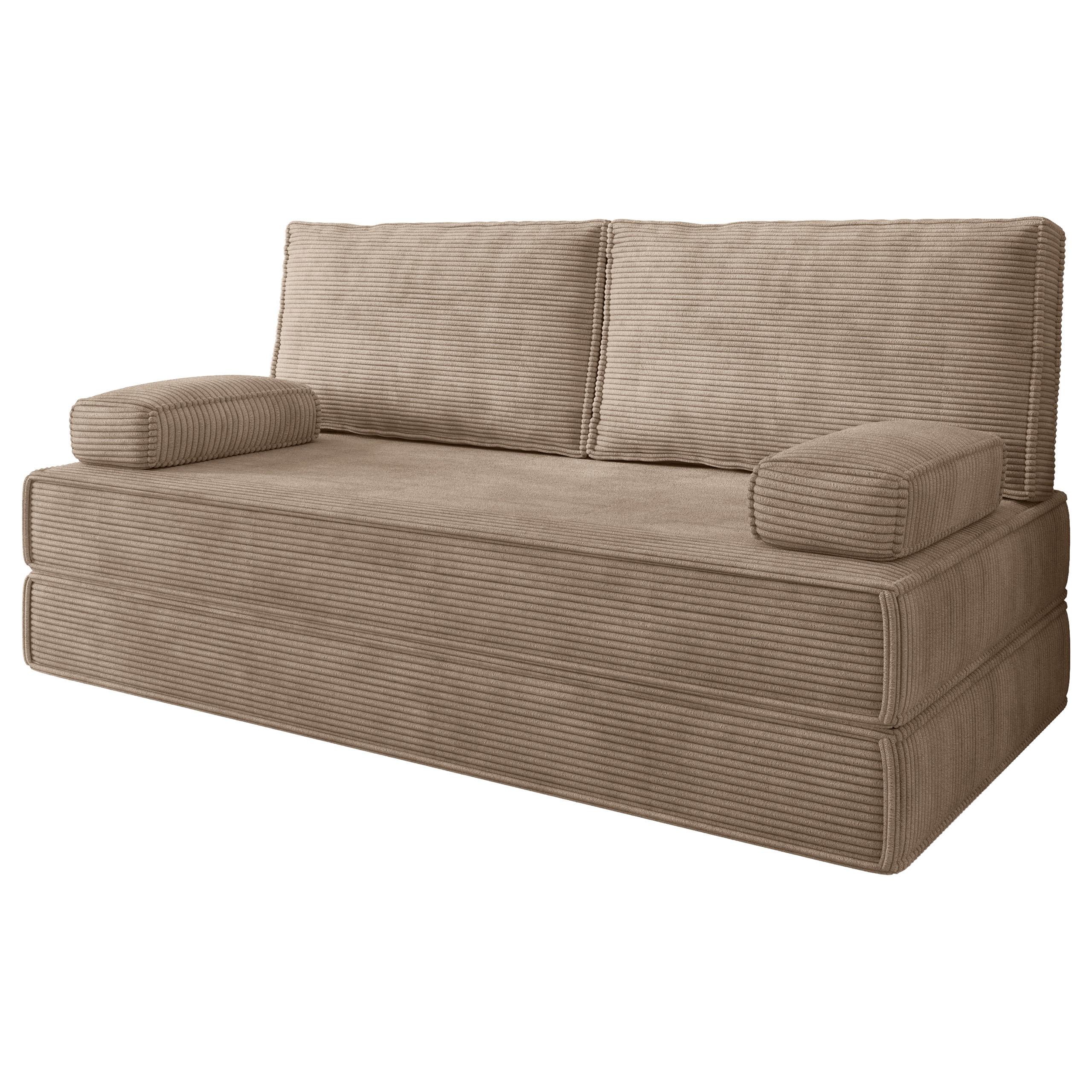 BETTSOFA SILAR aus Schaumstoff Kordstoff Beige Schlaffunktion - Beige, Textil (170/86/80cm) - MASSENO