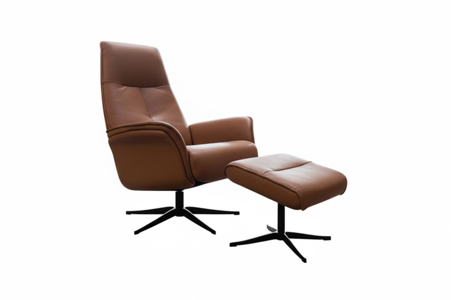 RELAXSESSEL JOSIANE Braun Leder Relaxfunktion - Schwarz/Braun, Leder/Metall (78/107/87cm) - KAWOLA