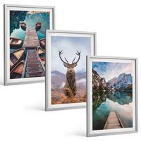 BILDER SET 3er Set - 40x60 cm Silberner Rahmen - Seeboote Hirsche Berge - Silberfarben, Kunststoff (40/60cm) - TULUP