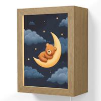 WANDLEUCHTE Teddybär - Mond - Wolken - Sterne 15x20 cm - Dunkelblau, Holzwerkstoff (15/20/8cm) - OnlyWow