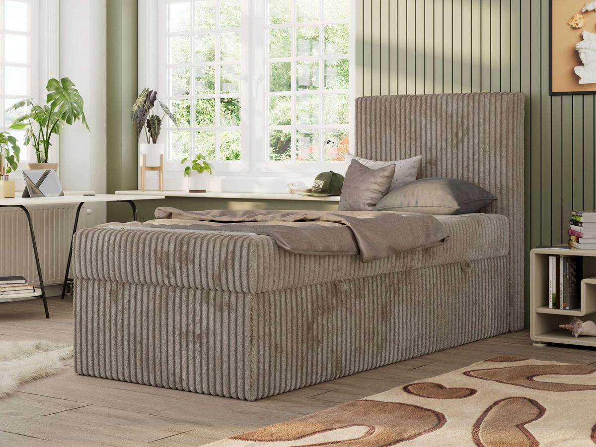 JUGENDBETT TILIO 90/200 - Hellbraun - H3 - Rechts Seite - Hellbraun, Textil (200/90cm) - MKS