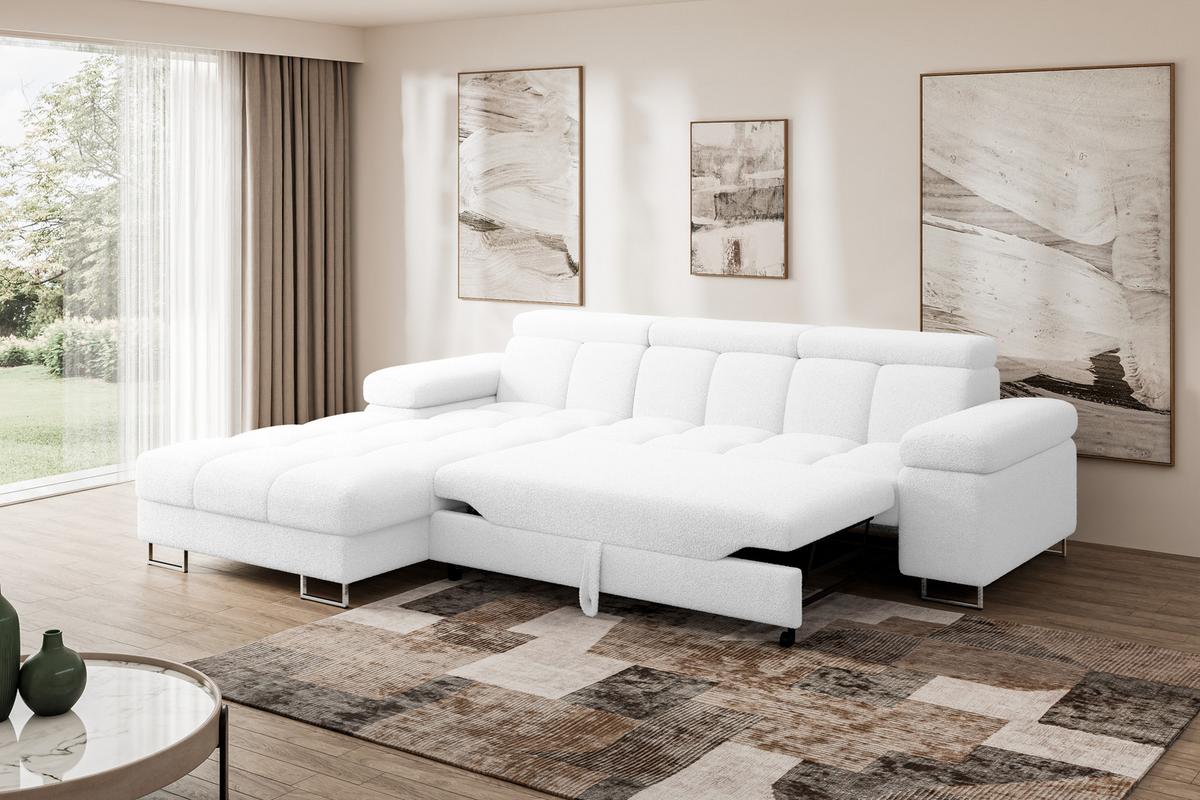 ECKSOFA mit Schlaffunktion Ottomane Links 271x203x79 Weiß Bouclé - Weiß, Holzwerkstoff/Textil (271/203cm) - ALTDECOR