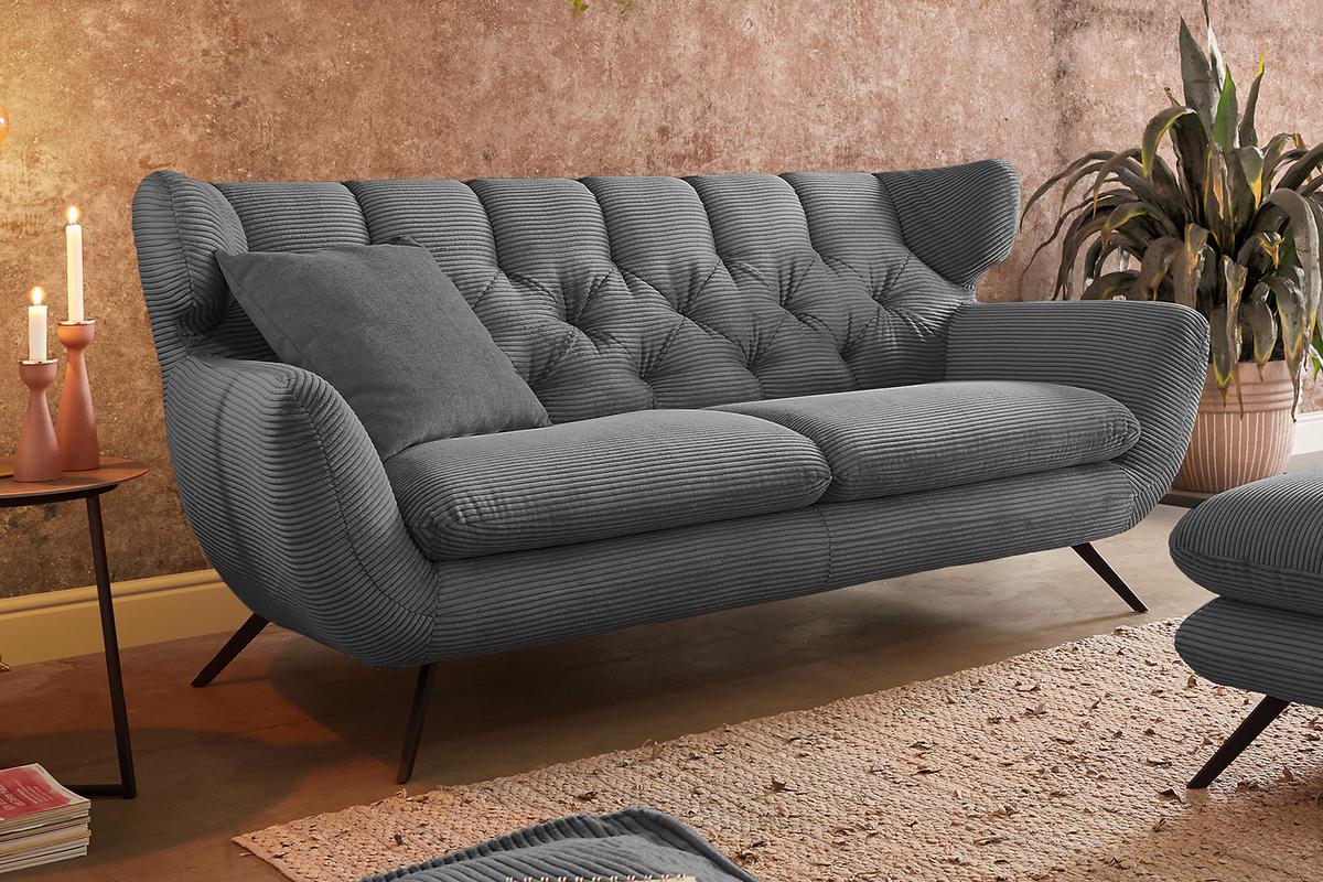 SITZGRUPPE CHARME Grau Cord - Grau, Textil (225/94/95cm) - KAWOLA