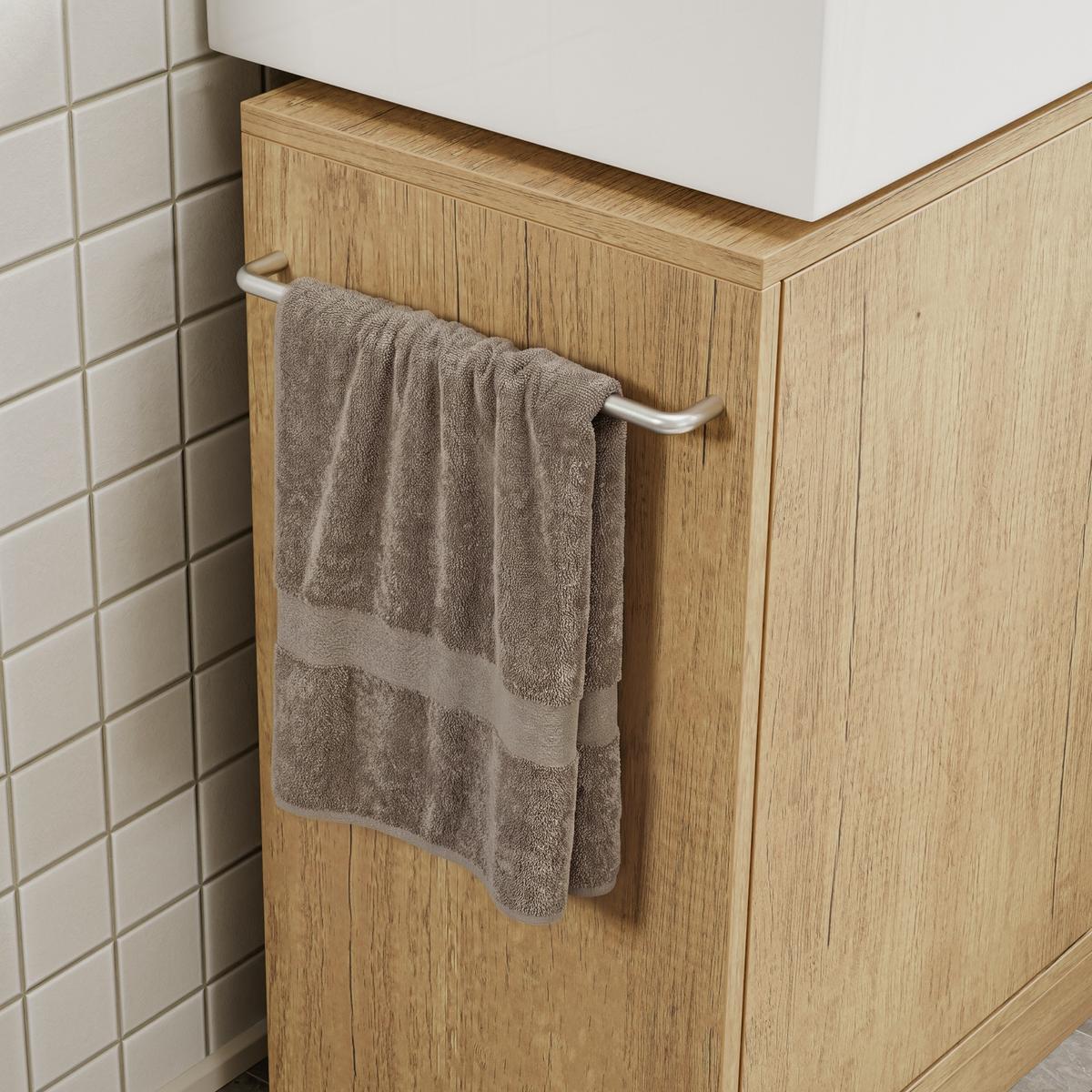WASCHBECKENUNTERSCHRANK mit zwei Türen und Handtuchhalter BZR235-N - Eichefarben/Ahornfarben, Holzwerkstoff/Fell (30/60/60cm) - SoBuy