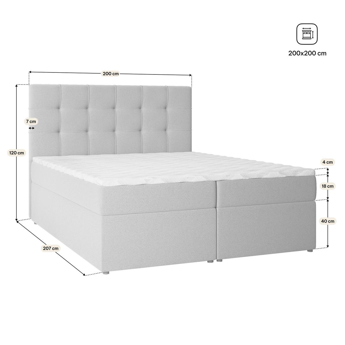 BOXBETT PALMA 200x200 cm mit Matratze und Topper, H2+H3 - Creme - Creme, Holz (200/200cm) - MASSENO