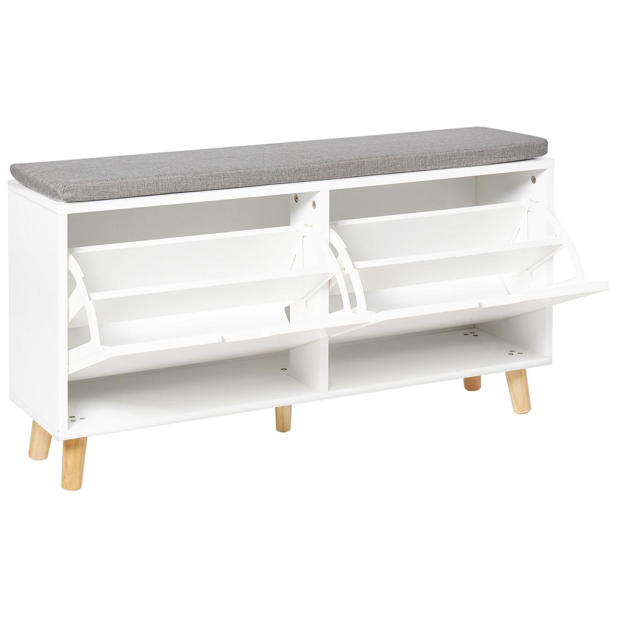 SCHUHBANK Weiß Mineral - Weiß/Grau, Holzwerkstoff (98/52/25cm) - Beliani