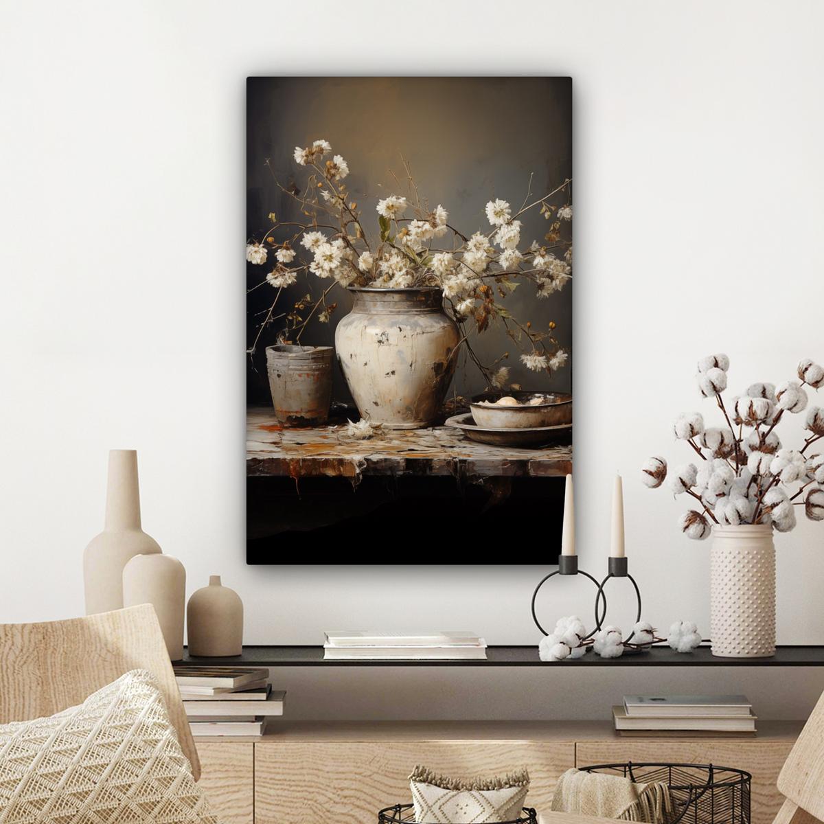 LEINWANDBILD Stilleben - Blumen - Blumenstrauß - Vase - Wein Wanddeko 40x60 cm - Schwarz, Textil (40/60cm) - MuchoWow