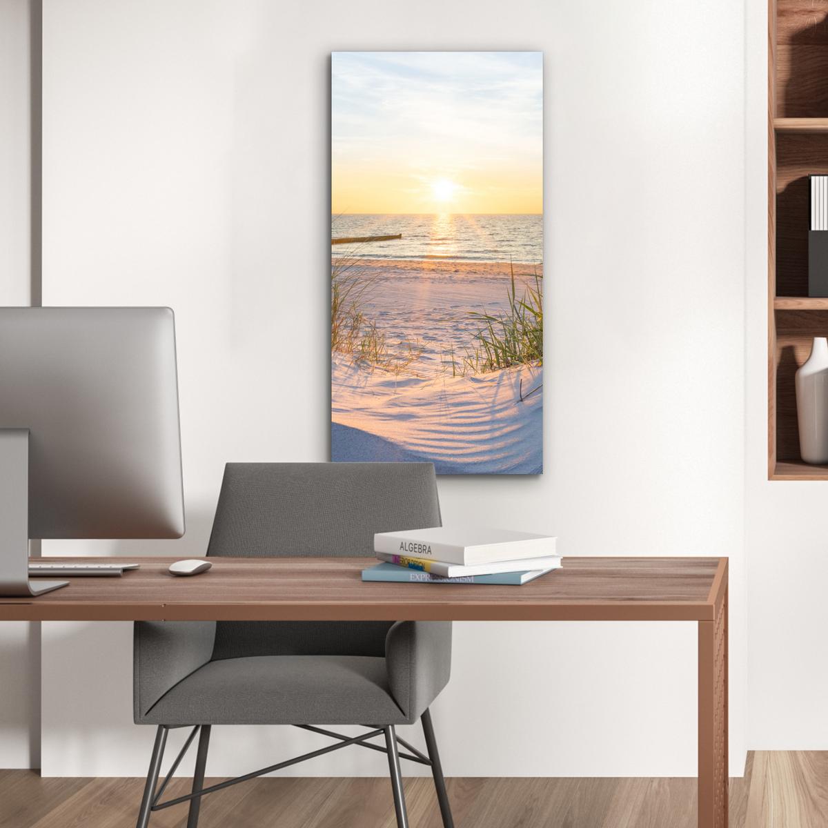 METALLBILD Strand - Sonne - Düne - Gras - Sand - Horizont 40x80 cm - Hellblau, Metall (40/80cm) - MuchoWow