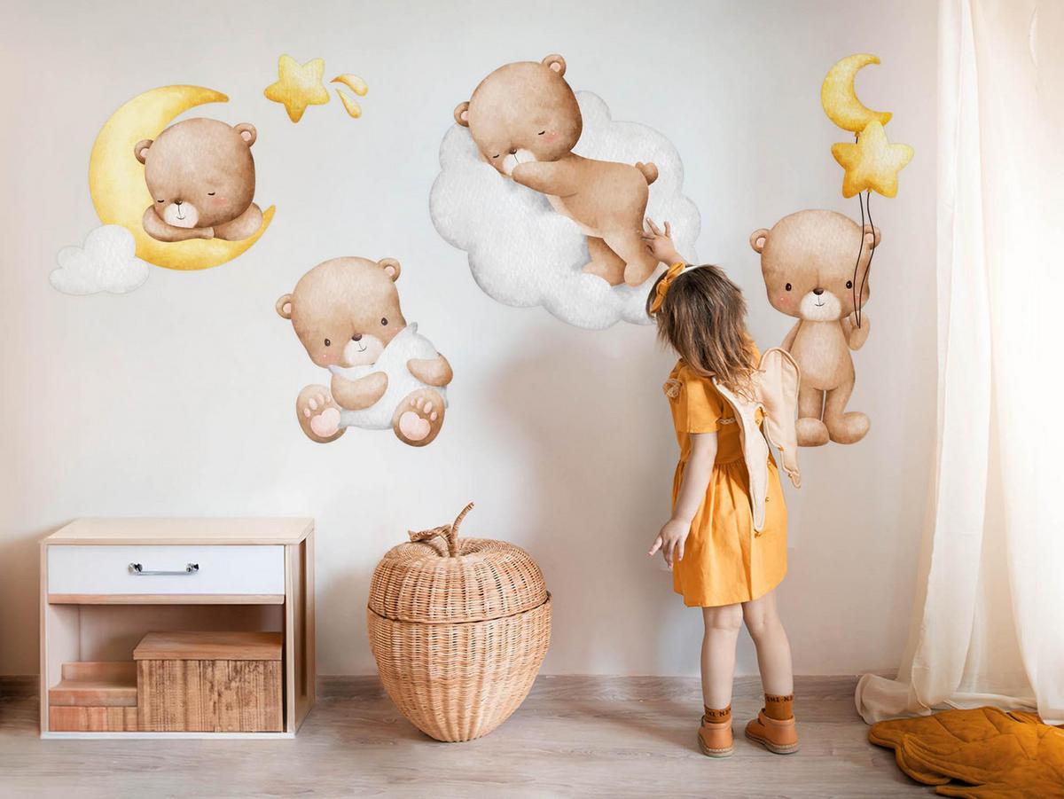 WANDAUFKLEBER 60x95cm - Niedliche Teddybären - Multicolor, Kunststoff (60/95/0.1cm) - Wallfluent