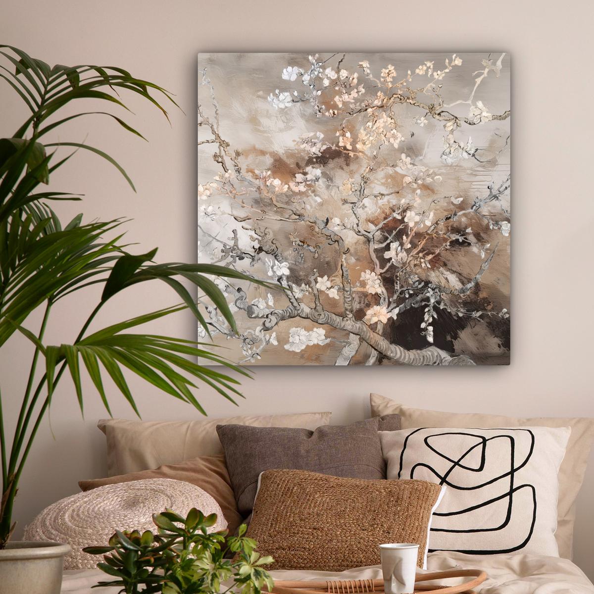 LEINWANDBILD Mandelblüte - Kunst - Van Gogh - Beige - Abstrakt Deko Groß 90x90 cm - Braun, Textil (90/90cm) - MuchoWow