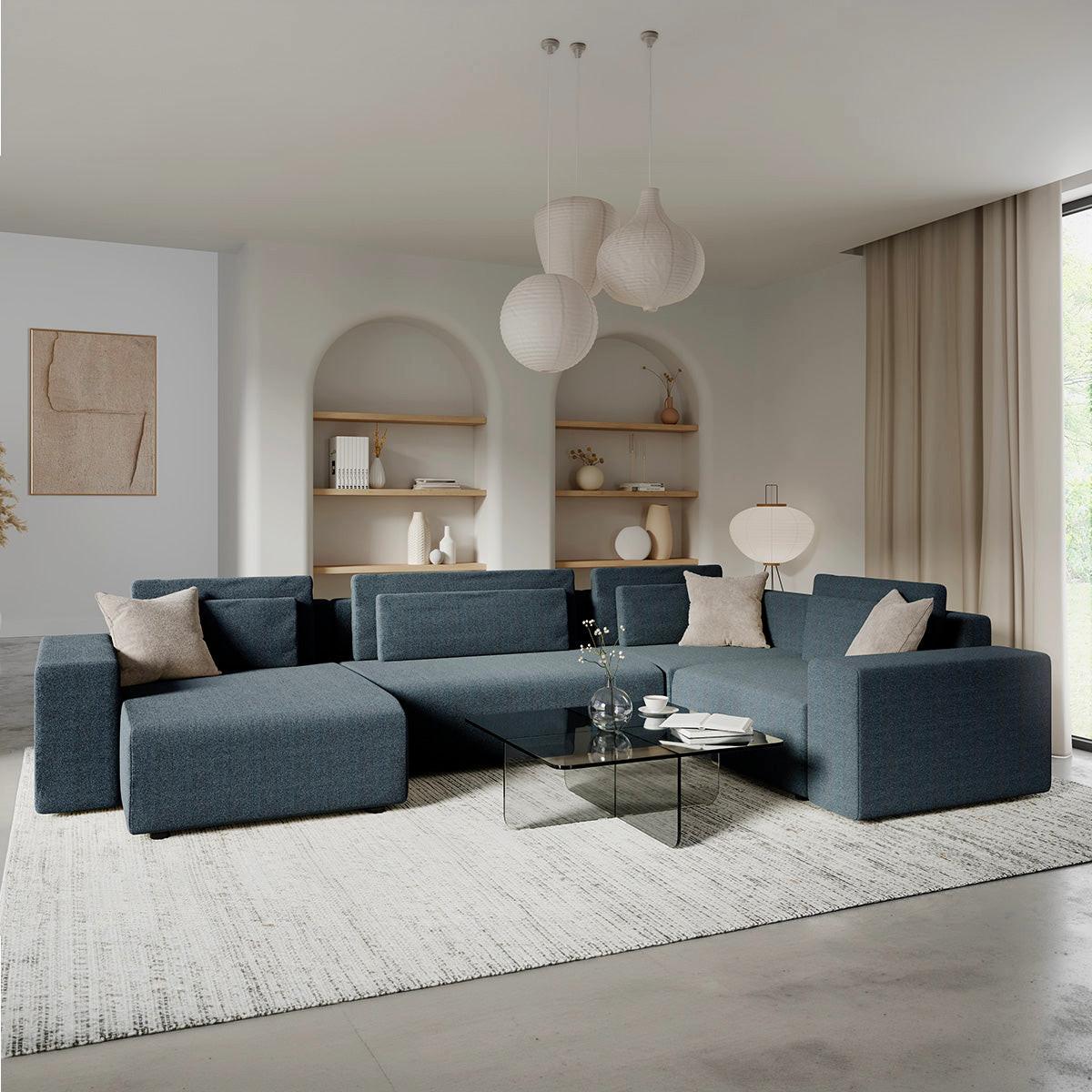 PANORAMASOFA Lorenzo 5 Sitzplätze Dunkelgrau - Grau, Holz (378/85/236cm) - Petits-meubles