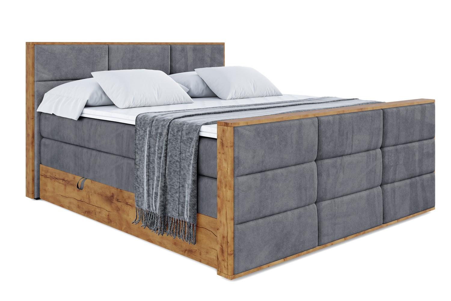 BOXSPRINGBETT mit Matratze H3|H4 und Lattenrost - LOLLI1-Z KING-200x200 - Dunkelgrau Casablanca - Dunkelgrau, Holzwerkstoff (200/200cm) - ALTDECOR