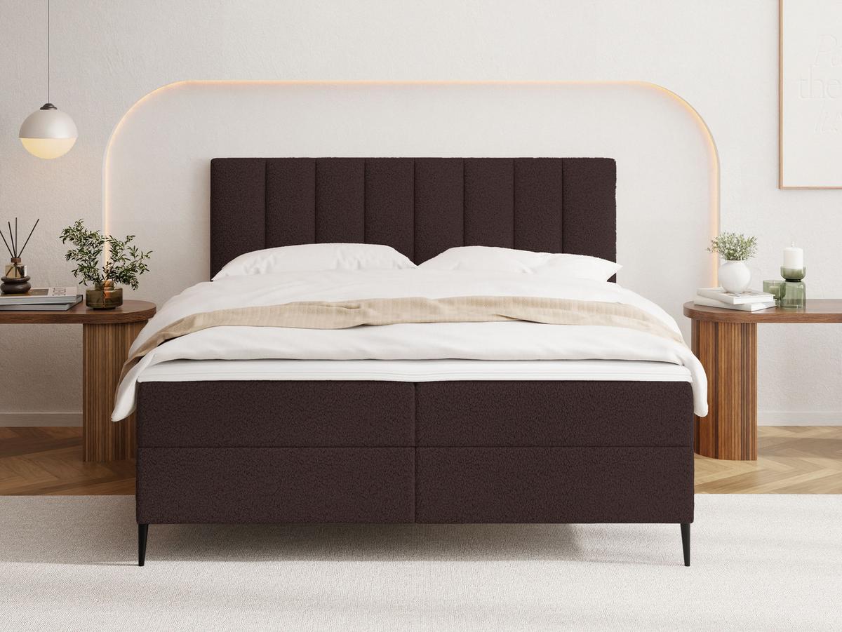 BOXBETT Allen mit Bettkasten, Boucle Braun 140x200 cm – inkl. H4 Taschenfederkern Matratze & Foam Topper - Schwarz/Braun, Textil/Metall (140/200cm) - WFL GROUP