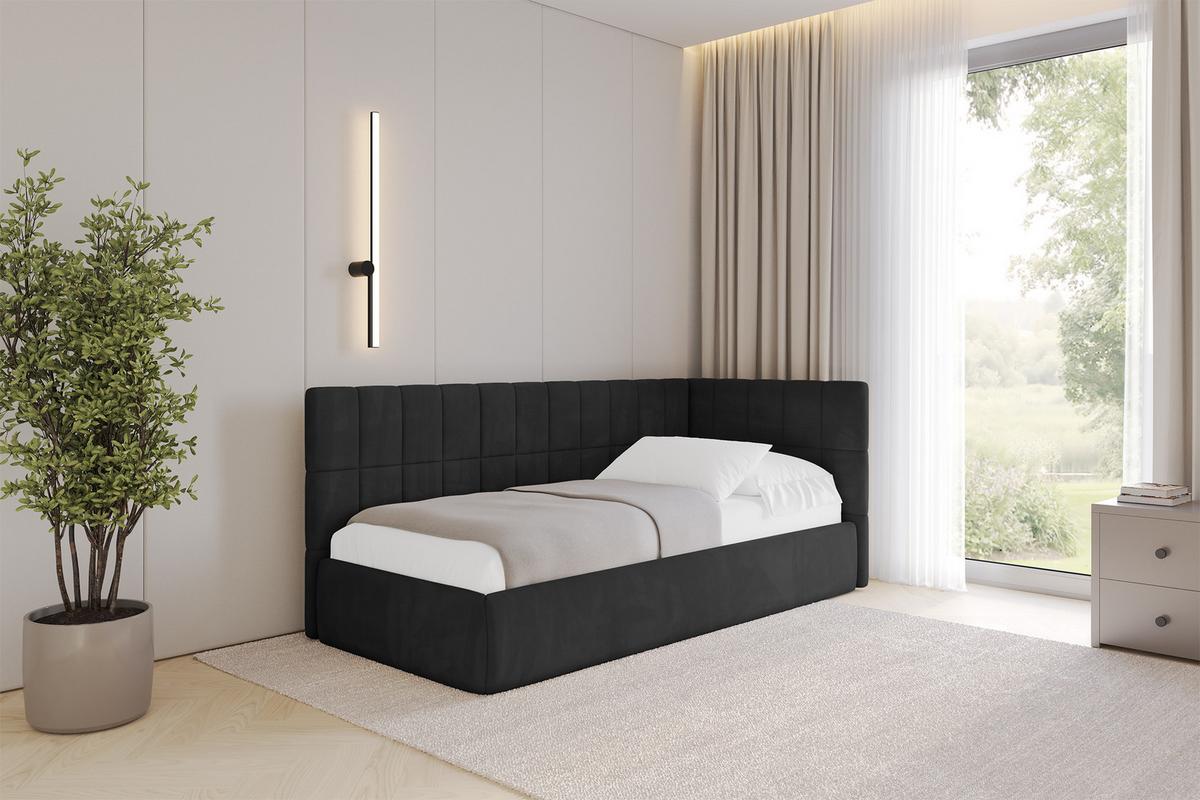 EINZELLBETT Jugendbett mit Bettkasten, Links - TULY 100x200 Schwarz - Schwarz, Holzwerkstoff/Textil (100/200cm) - ALTDECOR