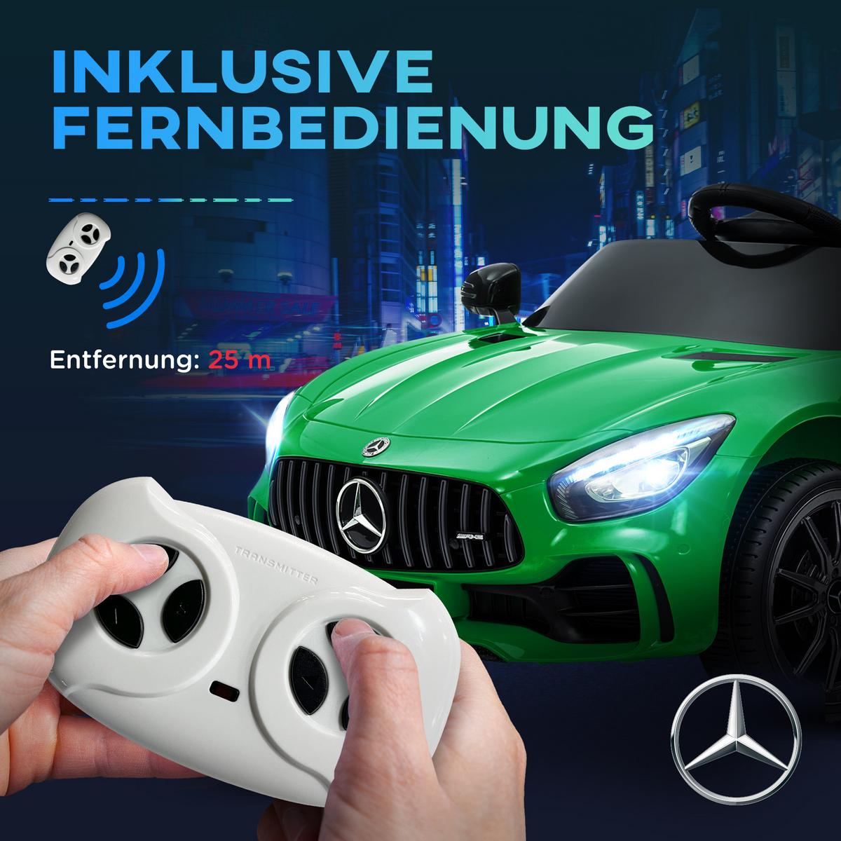 ELEKTRO-KINDERAUTO, Mercedes, 3-5 km/h, Fernbedienung, Licht & Musik, Grün - Grün, Kunststoff/Metall (108/67/46cm) - AIYAPLAY