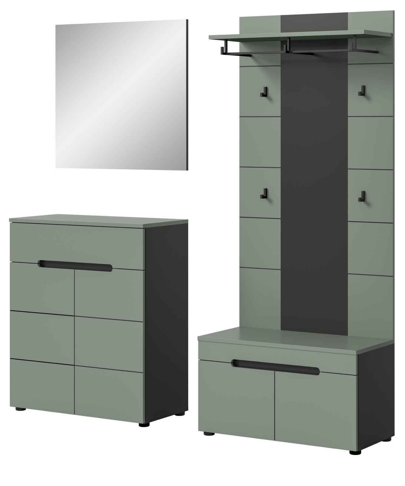 GARDEROBE-SET Salbei und Grau, Garderobe 4-teilig, 175 x 190 cm, Soft-Close, Cooper - Salbeigrün/Dunkelgrau, Holzwerkstoff/Kunststoff (175/190/37cm) - Inn.Furn