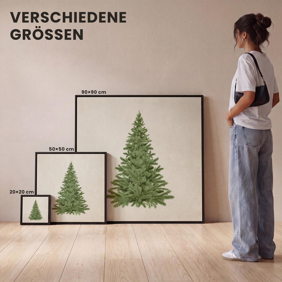 LEINWAND Bilder mit Rahmen - Weihnachtsbaum - Grün - Weihnachten - Feiertage - 90x90 - Olivgrün, Textil (90/90cm) - MuchoWow