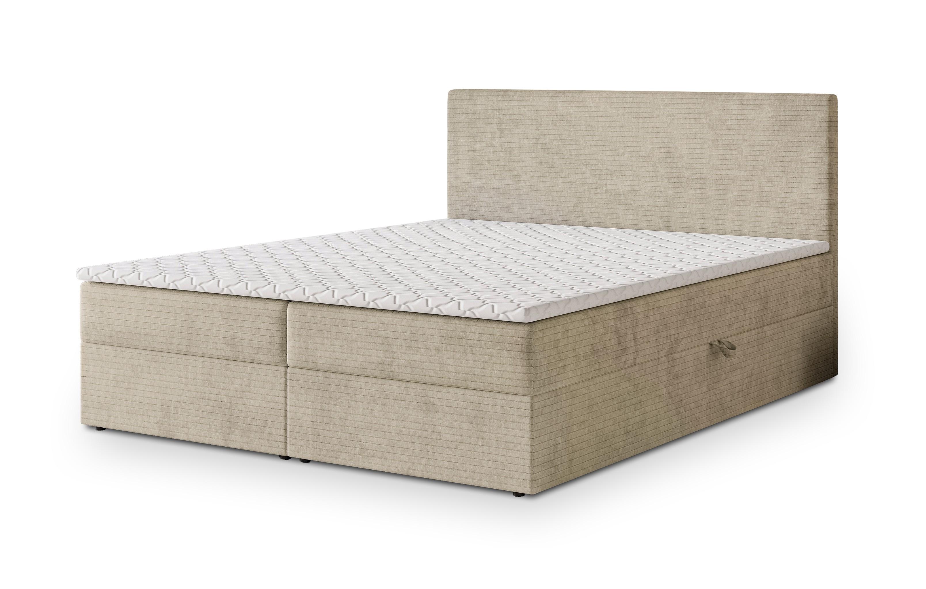 BOXBETT NIRA 180x200 cm mit Matratze und Topper - Creme - Creme, Holz (180/200cm) - MASSENO