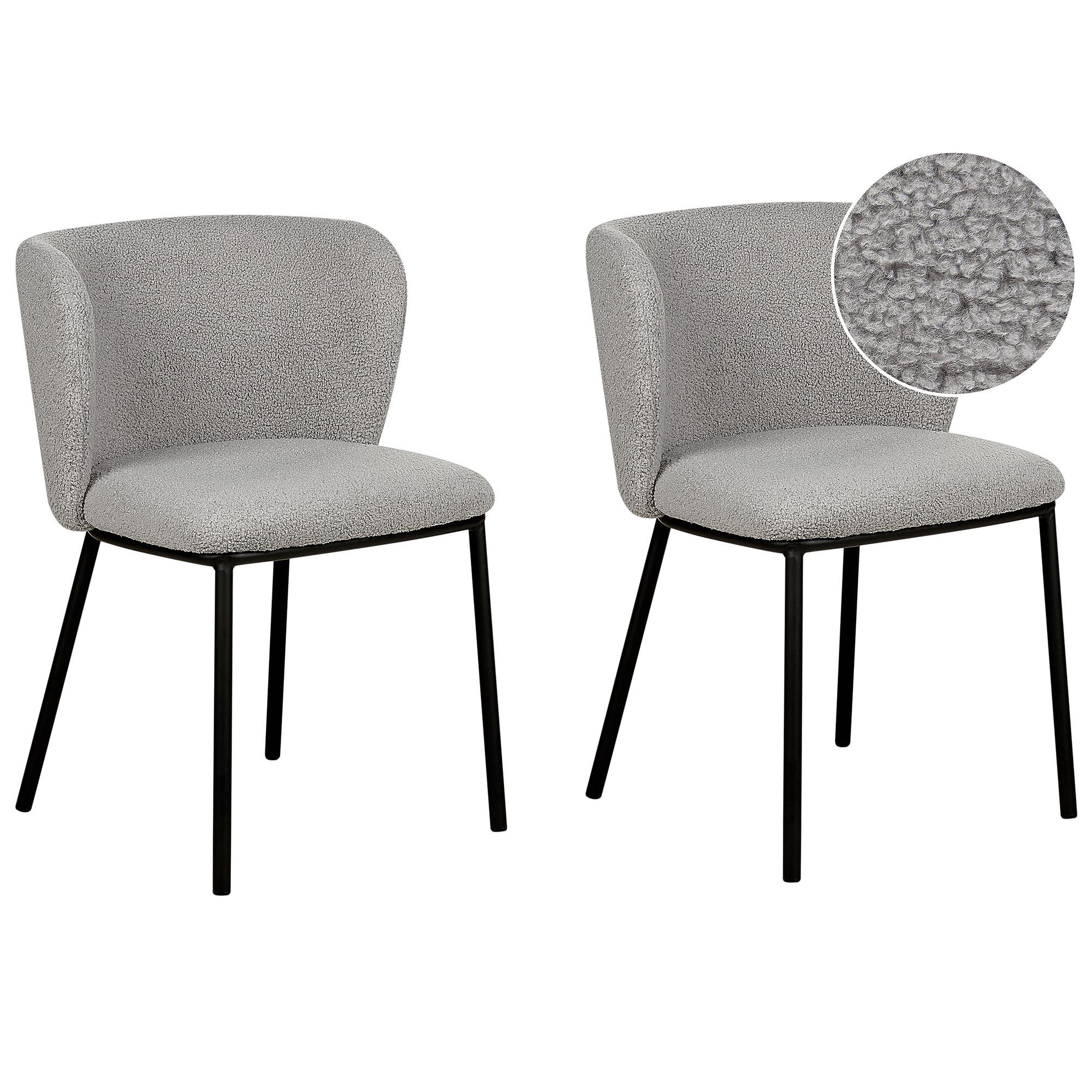 ESSZIMMERSTUHL 2er-Set Bouclé grau Mina - Schwarz/Grau, Textil (45/75/52cm) - Beliani