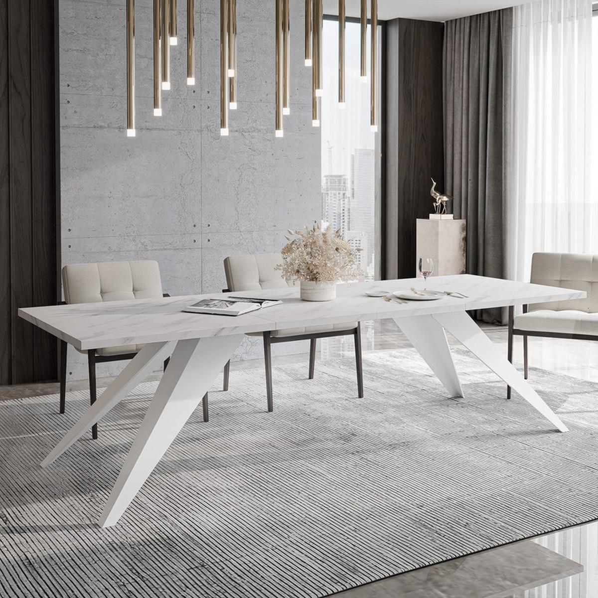 AUSZIEHTISCH XANDRO 140/80/76 cm mit Metallgestell, Weiß / Bianco - Perlmutt/Weiß, Holzwerkstoff/Metall (80/140/76cm) - Idohome