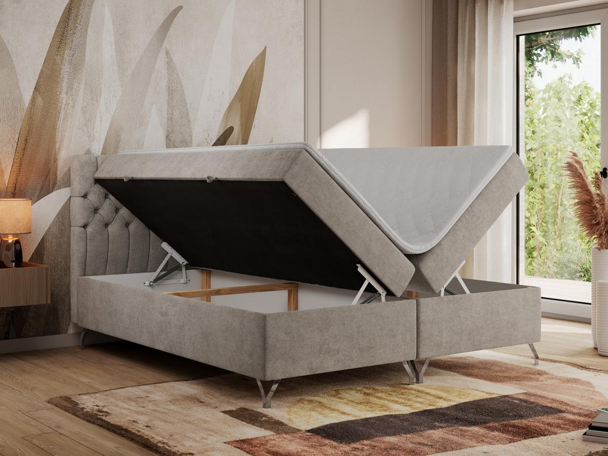 BOXBETT GRIMALDI 140/200 Beige Struktur - H4 - Beige, Holz/Textil (140/200cm) - MKS