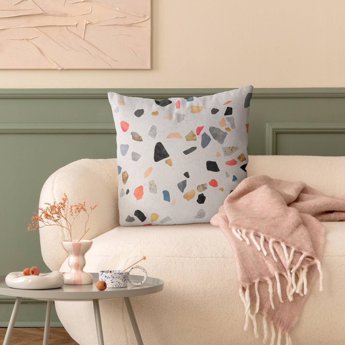 KISSENBEZUG Weißer Terrazzo mit Goldsteinchen 50/50 cm - Weiß, Textil (50/50cm) - Bilderwelten