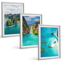 BILDER SET 3er Set - 40x60 cm Silberner Rahmen - Tropische Inseln, türkisfarbenes Wasser - Silberfarben, Kunststoff (40/60cm) - TULUP