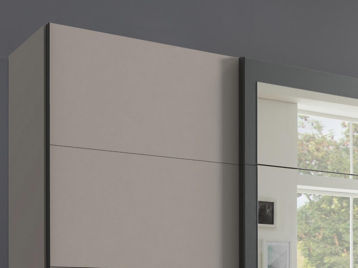 SCHWEBETÜRENSCHRANK 3-türig B270/H210/T65 cm, Spiegeltür, Kleiderschrank in Sandgrau mit Absetzungen in Anthrazit / 22007 - Sandfarben/Anthrazit, Holzwerkstoff/Metall (270/208/65cm) - luma-home