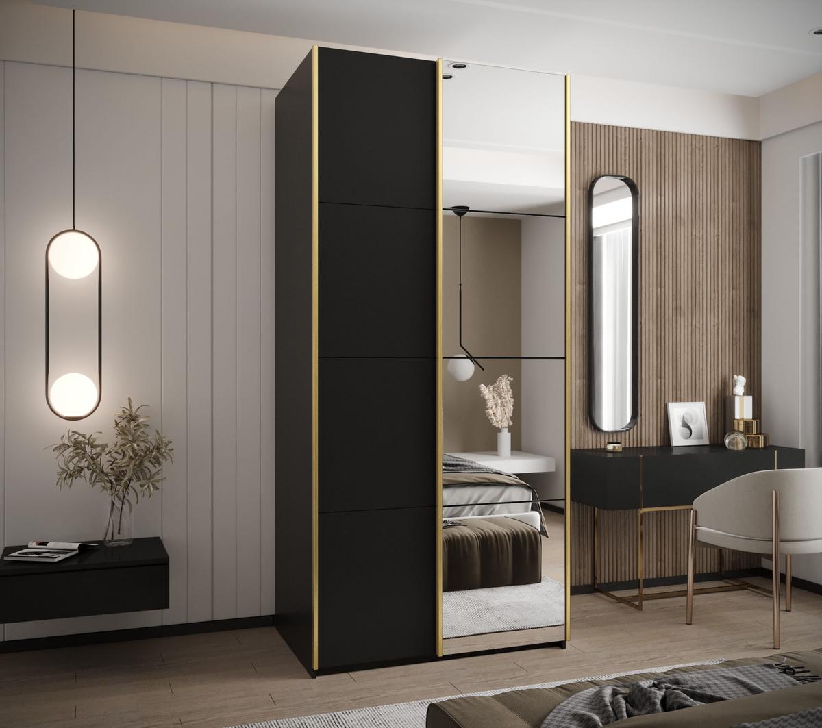 SCHWEBETÜRENSCHRANK 245,5/110/64 2-türig - Goldfarben/Schwarz, Holz/Metall (110/245/64cm) - Abiks Möbel