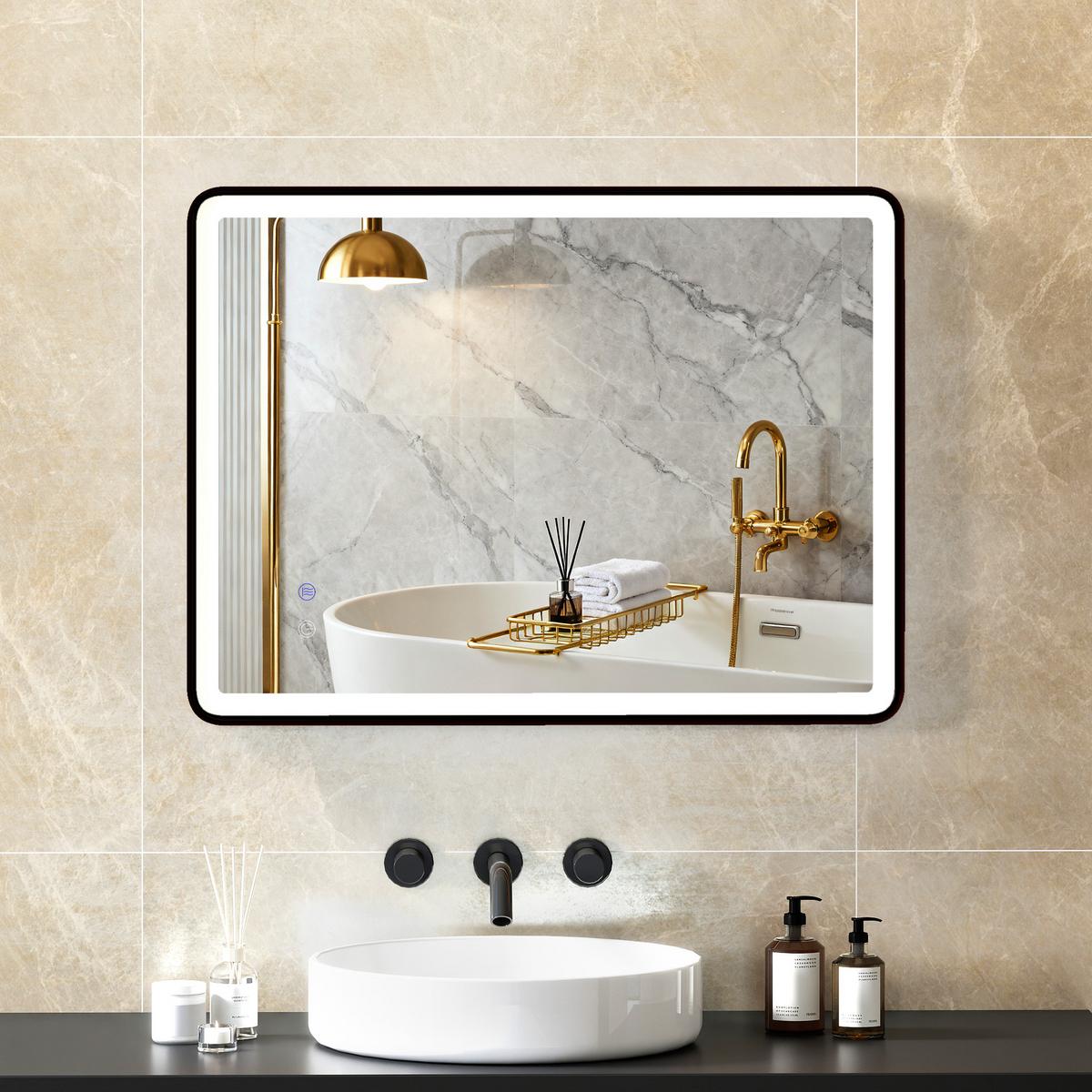 BADEZIMMERSPIEGEL Hartglas Metall Schwarz - Schwarz, Glas (5/60/80cm) - HOMCOM