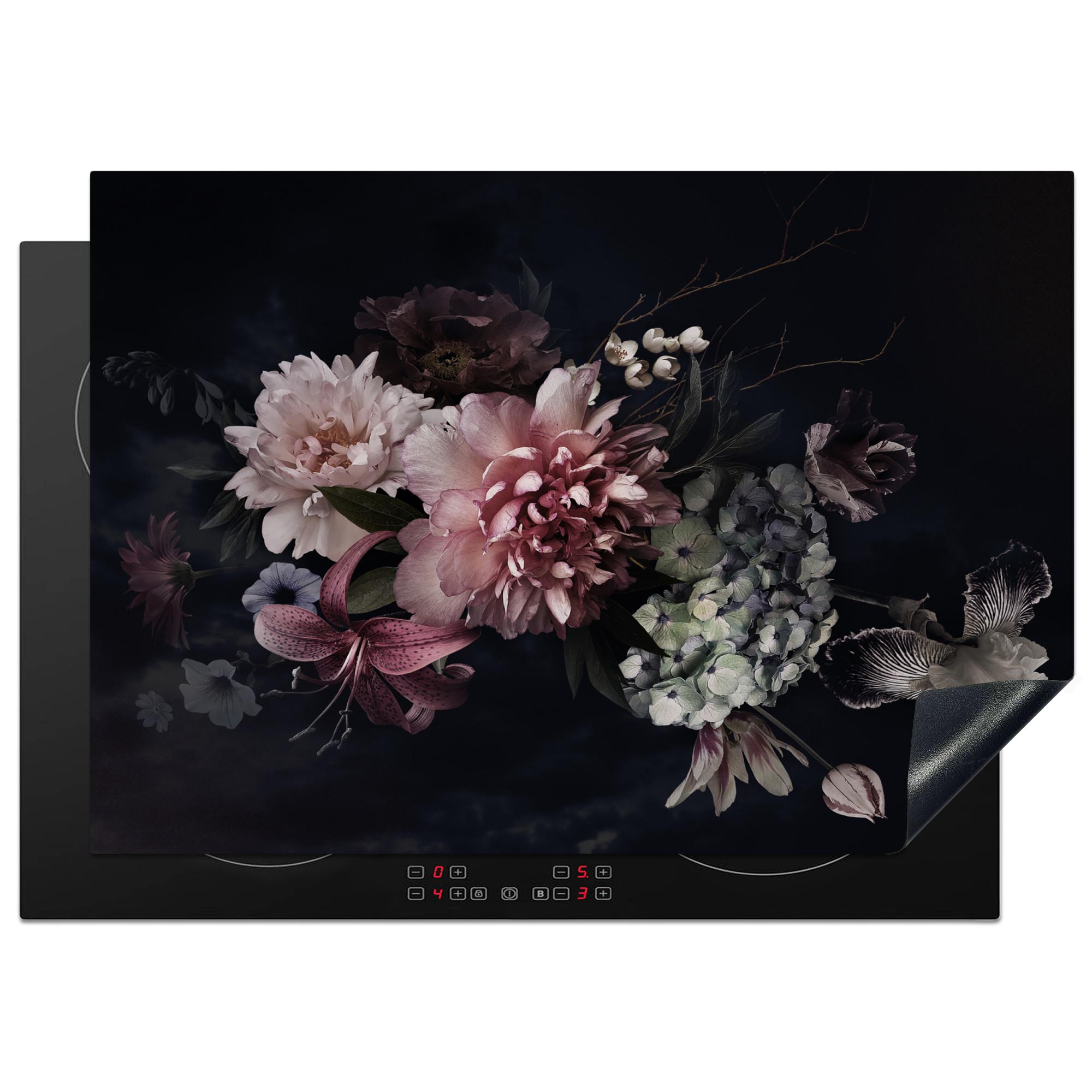 HERDABDECKPLATTE Blumen - Vintage - Pastell - Rosa - Weiß Herdabdeckung Induktionsfeld 75x52 cm - Altrosa, Kunststoff (75/52/0.2cm) - MuchoWow