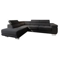 ECKSOFA APIRO L-S Schwarz Kordstoff mit Schlaffunktion - Silberfarben/Schwarz, Holz/Textil (276/202cm) - MASSENO