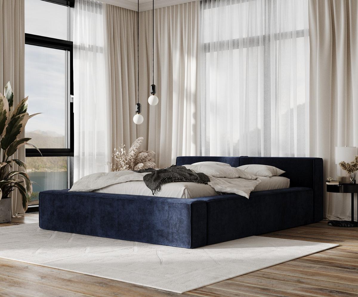 POLSTERBETT Casto mit Stauraum 200/200 cm Marineblau im Terra NW Stoff - Schwarz/Naturfarben, Holz/Holzwerkstoff (200/200cm) - AltaBeds