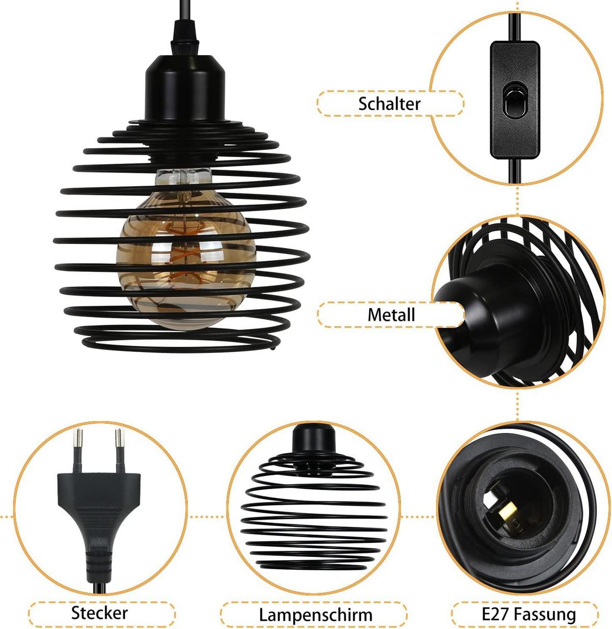 PENDELLEUCHTE Hans 1-flammig 13/15/150 cm - Schwarz, Metall (13/15/150cm) - Nettlife