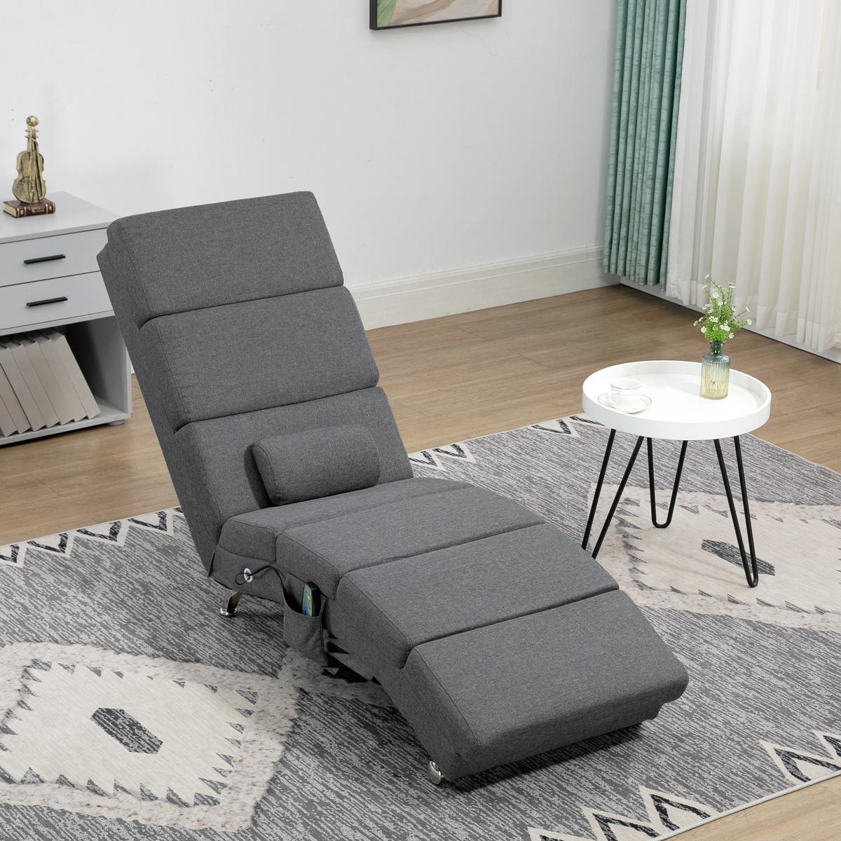 BODENSTUHL, Massagesessel Relaxsessel Liegesessel mit Fernbedienung - Dunkelgrau/Silberfarben, Textil/Metall (56/84/168cm) - HOMCOM