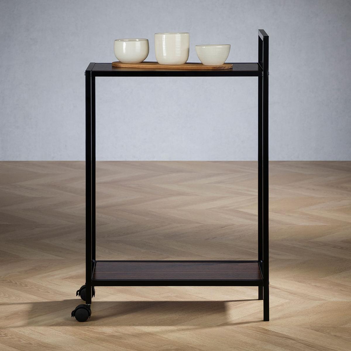 SERVIERWAGEN RIVO schwarz/Walnuß - Schwarz, Holzwerkstoff/Metall (52/81/26cm) - IDIMEX
