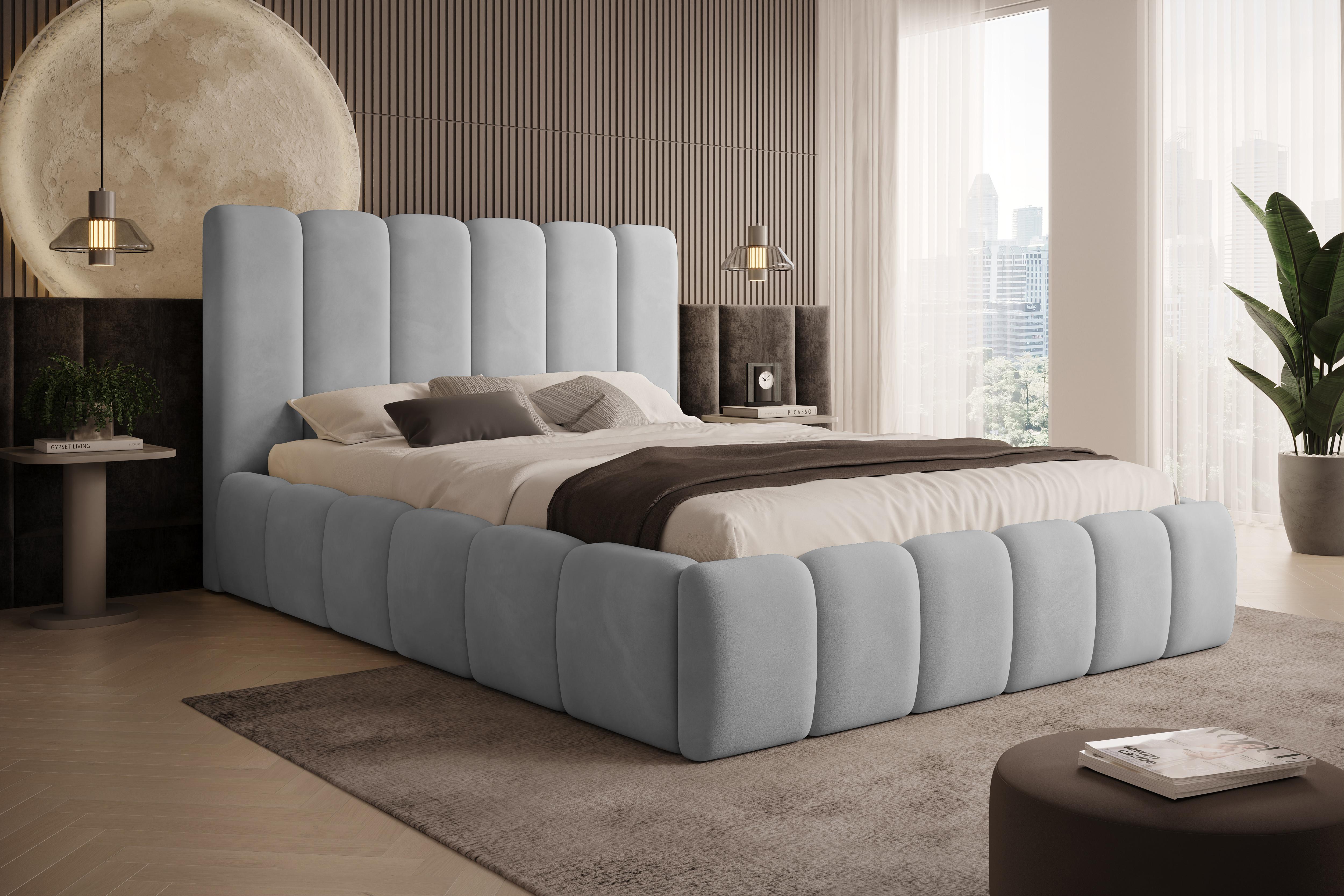 POLSTERBETT Vilo 180x200 mit Bettkasten und Stabilem Metallgestell - Hellgrau, Textil (180/200cm) - Storez24