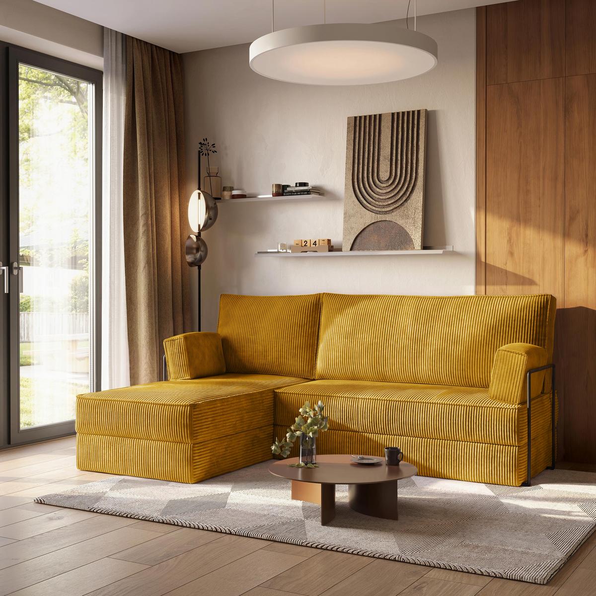 ECKSOFA NOTIA modulares Boneless Sofa mit Schlaffunktion Gelb Kordstoff - Gelb, Textil (200/120cm) - MASSENO