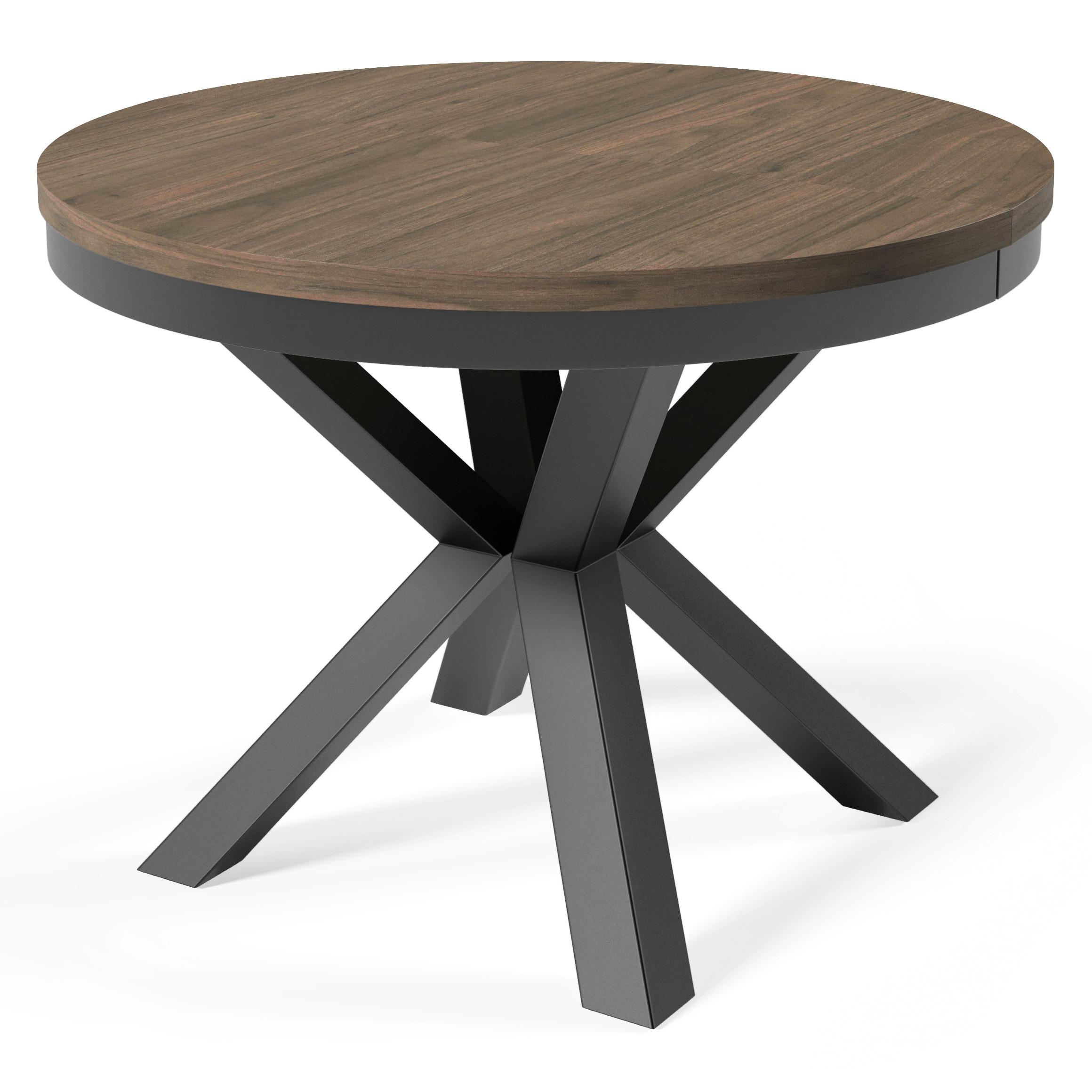 ESSTISCH Nordic, Runder Tisch mit Ausziehfunktion, 100-180x100 cm, Schwarz+Wallnuss Franklin Tobacco - Walnussfarben/Schwarz, Metall (100/100/76cm) - Beautysofa
