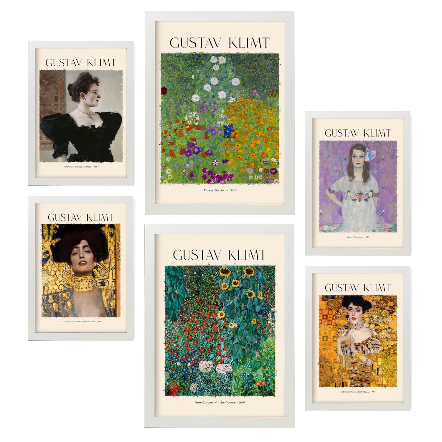 POSTER Set Mit 6 Klimt Blatt 2 Malergalerie A3 & A4 Weißer Rahmen - Weiß, Papier (29/3cm) - Nacnic