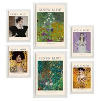 POSTER Set Mit 6 Klimt Blatt 2 Malergalerie A3 & A4 Weißer Rahmen - Weiß, Papier (29/3cm) - Nacnic