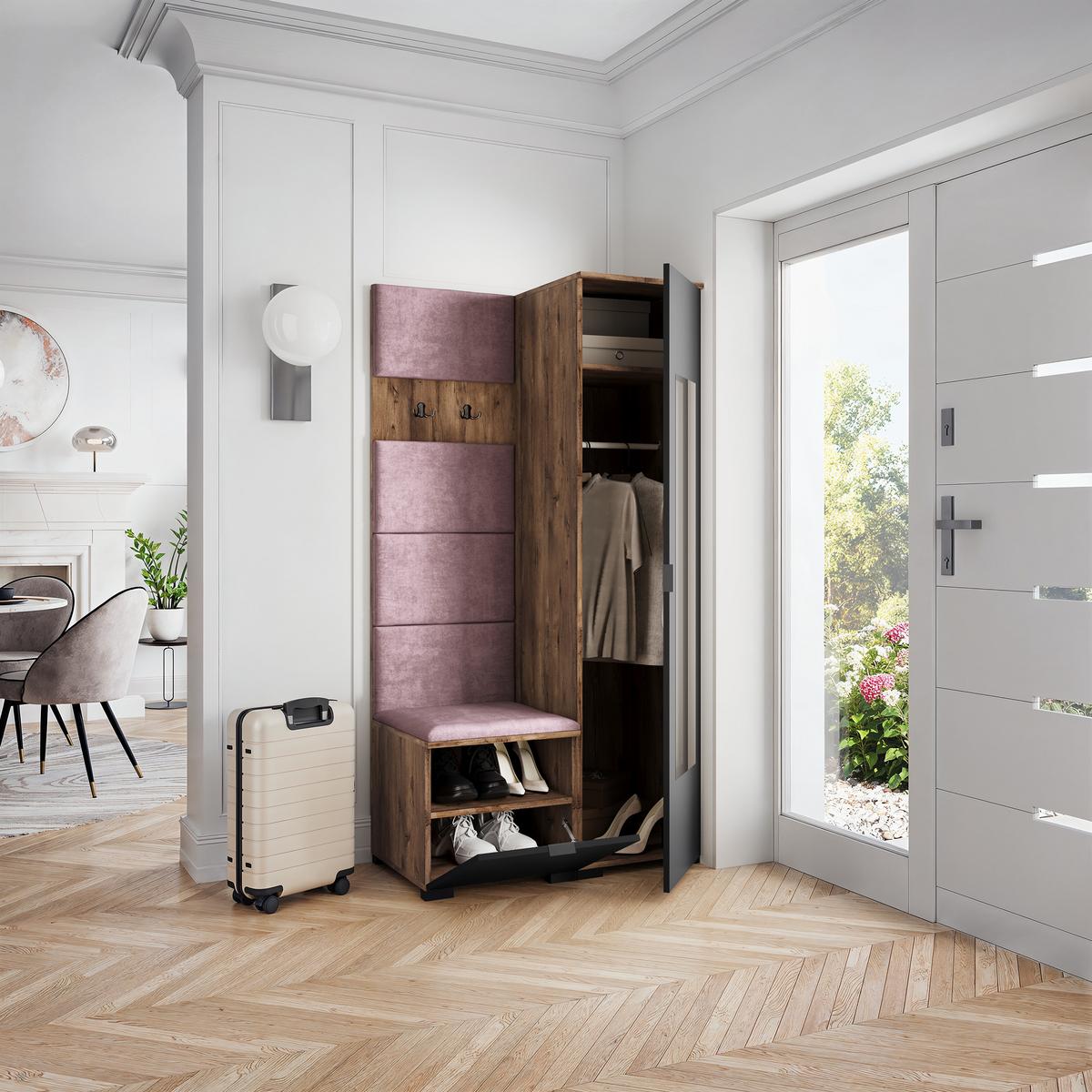 GARDEROBENSCHRANK VIRA 95/181/51 cm Modern Garderobe-Set Eiche Lefkas - Eichefarben/Lila, Holzwerkstoff (95/181/51cm) - MASSENO
