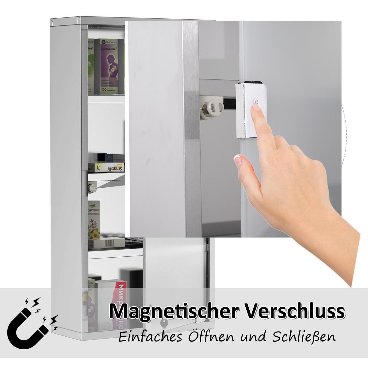MEDIZINSCHRANK Arzneischrank Erste Hilfe mit Schloss Edelstahl 30 x 12 x 60 cm - Silberfarben, Glas (12/60/30cm) - HOMCOM