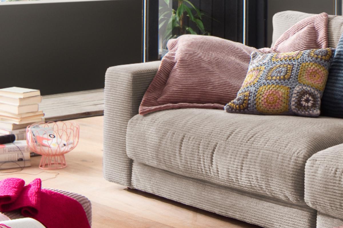 SOFA 3-SITZER MADELINE Taupe Cord - Taupe/Schwarz, Textil (290/85/127cm) - KAWOLA
