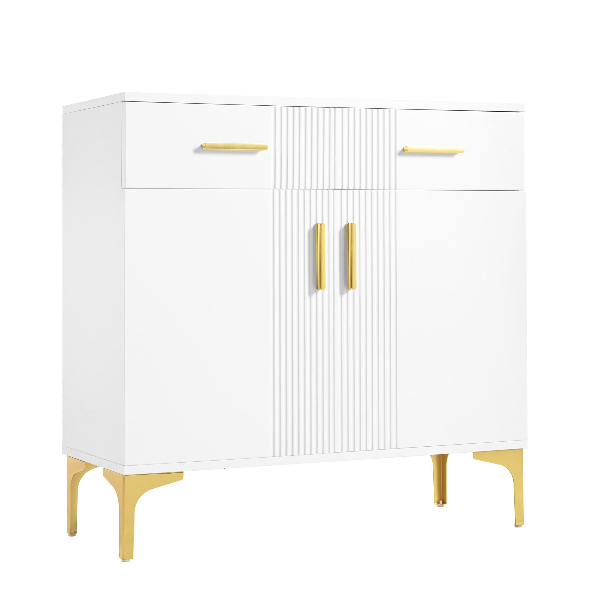 SIDEBOARD 80 cm Weiß mit 2 Türen, 2 Schubladen und Metallfüßen für Flur & Wohnzimmer - Weiß, Holzwerkstoff (80/79.5/35cm) - Urban Meuble