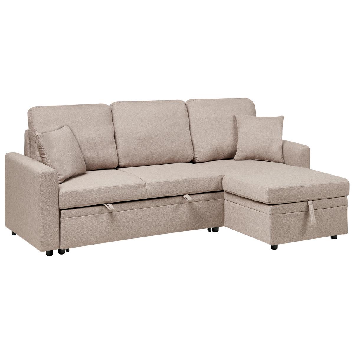 ECKSCHLAFSOFA 3-Sitzer Kunstleinen Hellbraun mit Stauraum linksseitig Nassjo - Hellbraun, Textil (210/131cm) - Beliani