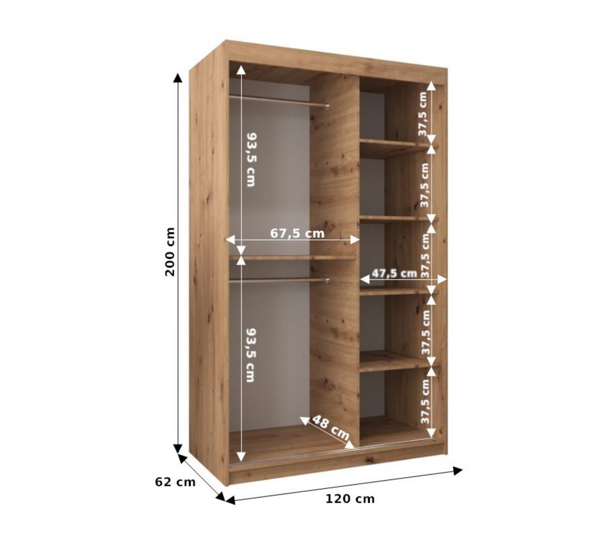 SCHWEBETÜRENSCHRANK 200/120/62 2-türig - Silberfarben/Sonoma Eiche, Holz/Kunststoff (120/200/62cm) - MÖBEL KRYSPOL